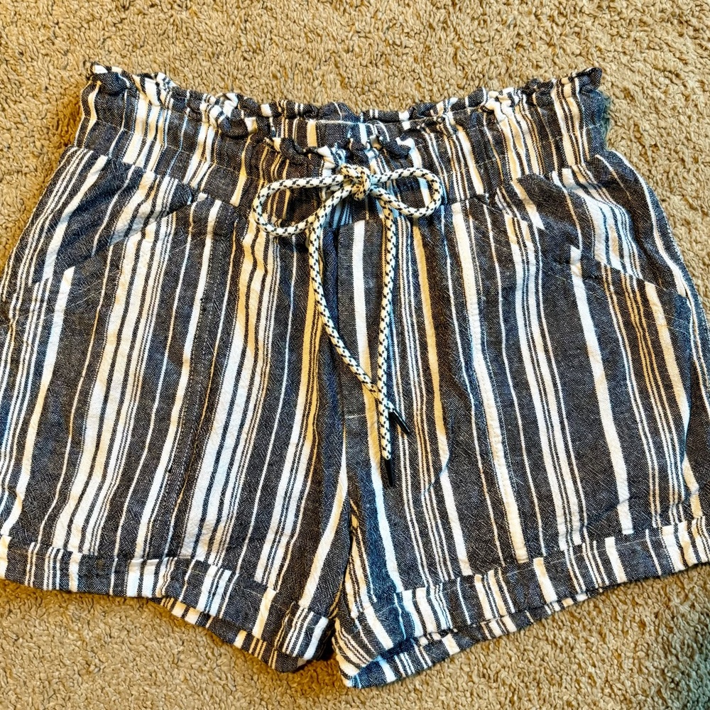 Rewind Blue and White Striped High Waist Shorts